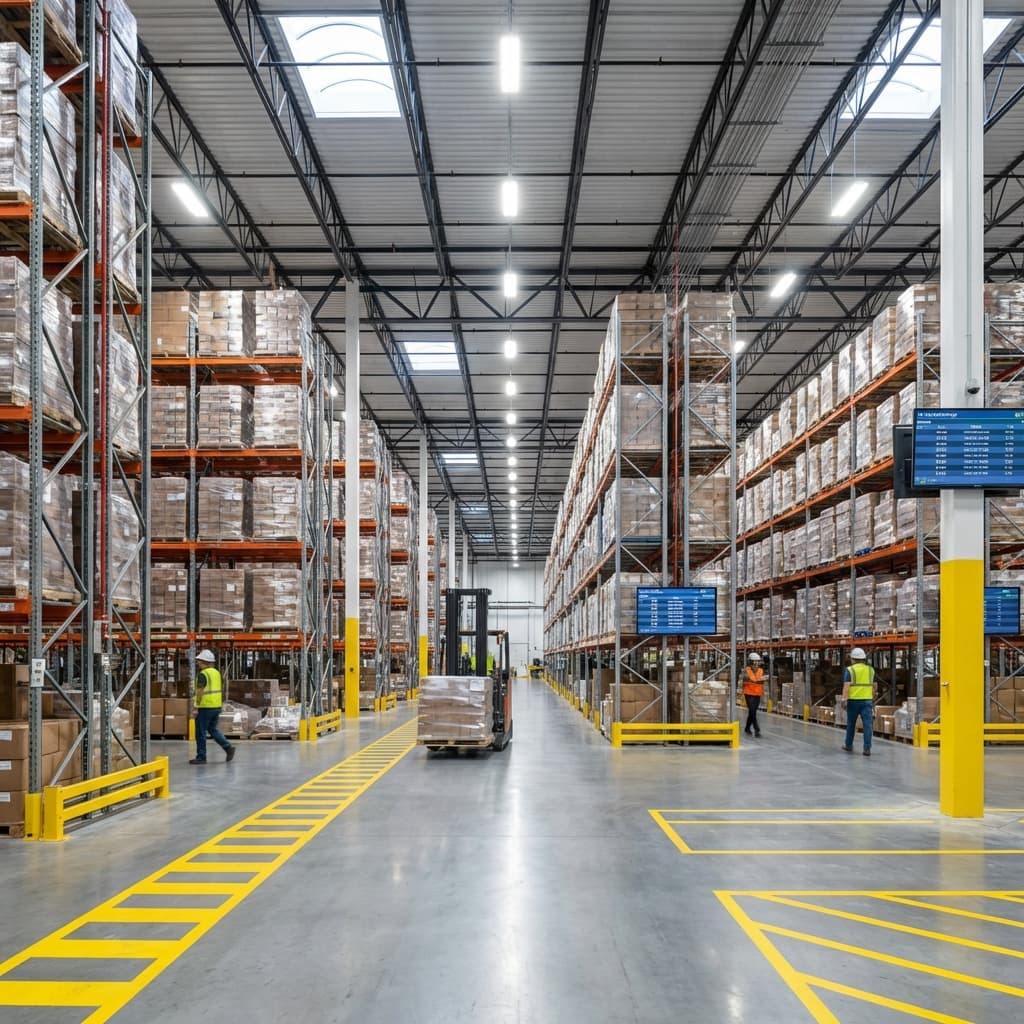 Modern warehouse operations with organized logistics